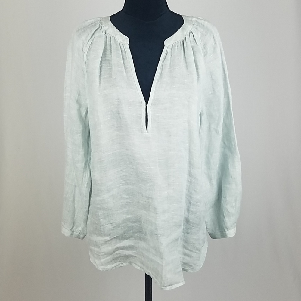 Joie women S linen long sleeve pullover blouse semi sheer minimalist resort